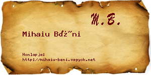 Mihaiu Béni névjegykártya